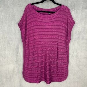 Ralph Lauren LRL Sweater Womens XXL Purple Cable Knit Short Sleeve Preppy Career
